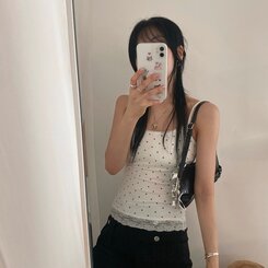 【カップ付き】ドットレーススリップキャミソール IVORY