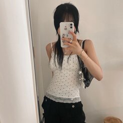 【カップ付き】ドットレーススリップキャミソール IVORY