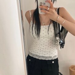 【カップ付き】ドットレーススリップキャミソール IVORY