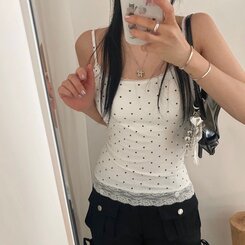 【カップ付き】ドットレーススリップキャミソール IVORY