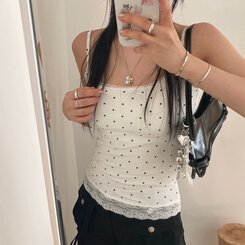 【カップ付き】ドットレーススリップキャミソール IVORY