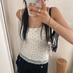 【カップ付き】ドットレーススリップキャミソール IVORY