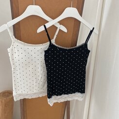 【カップ付き】ドットレーススリップキャミソール