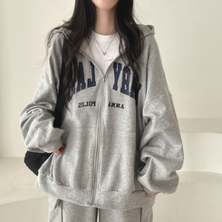 ランドレタリングオーバーフィットフードジップアップ｜フード