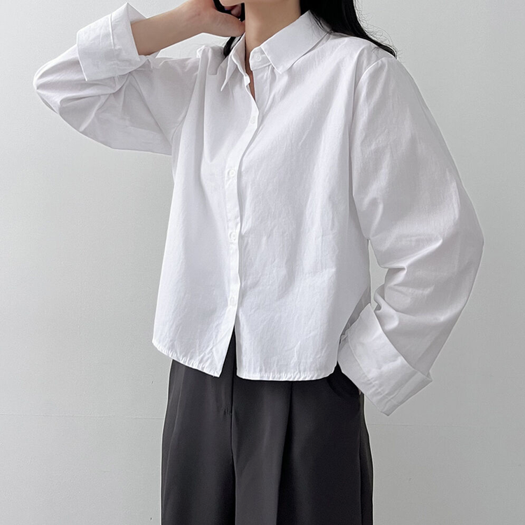 루즈 코튼 크롭셔츠 아이보리