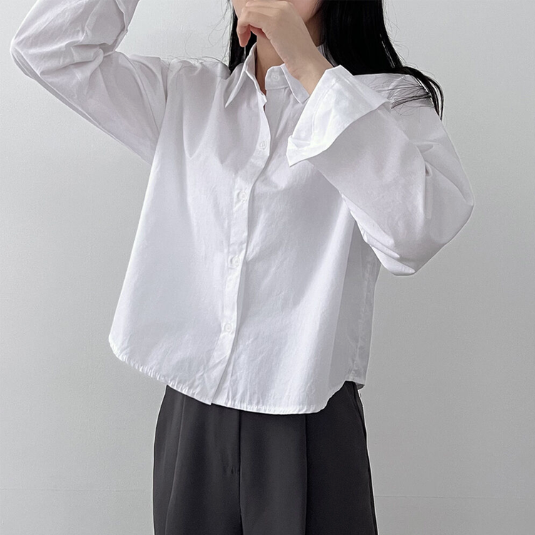 루즈 코튼 크롭셔츠 아이보리