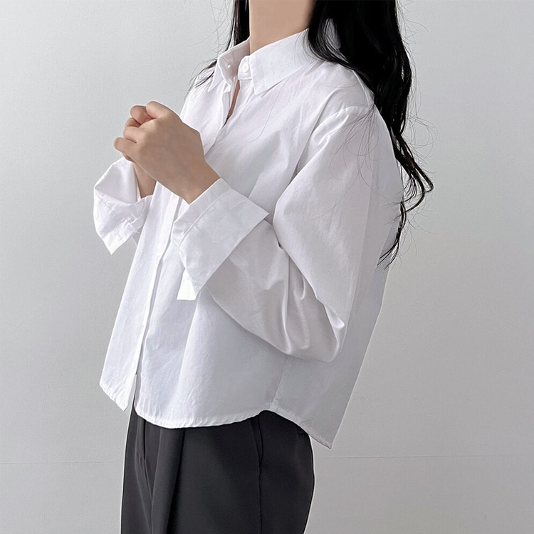 루즈 코튼 크롭셔츠 아이보리