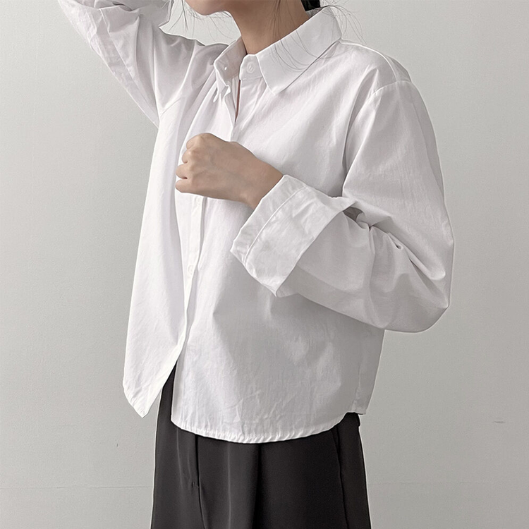 루즈 코튼 크롭셔츠 아이보리