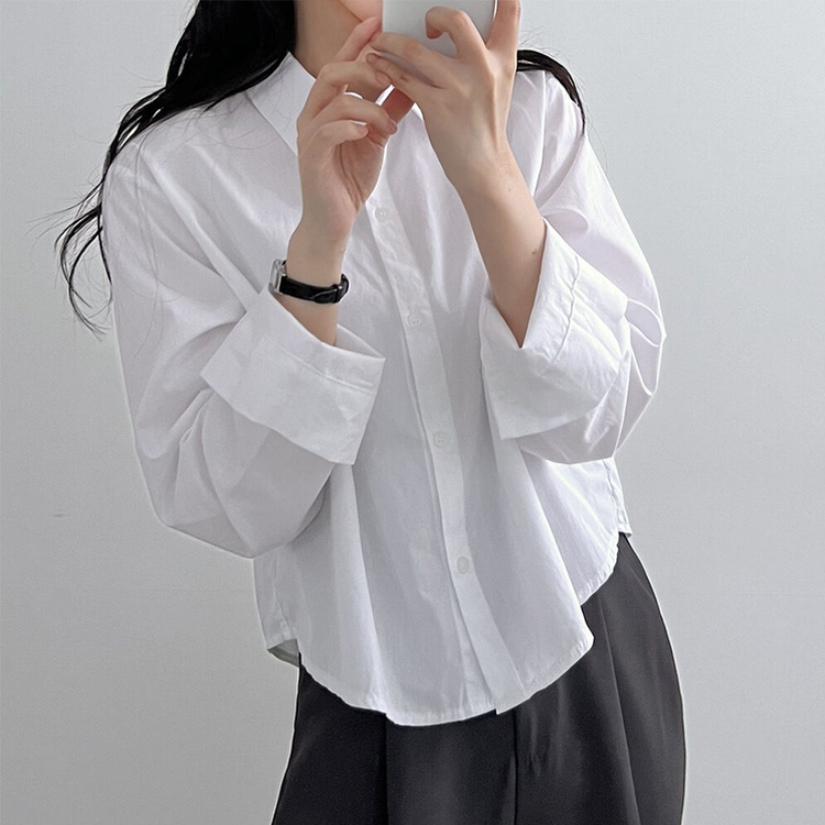 루즈 코튼 크롭셔츠 아이보리