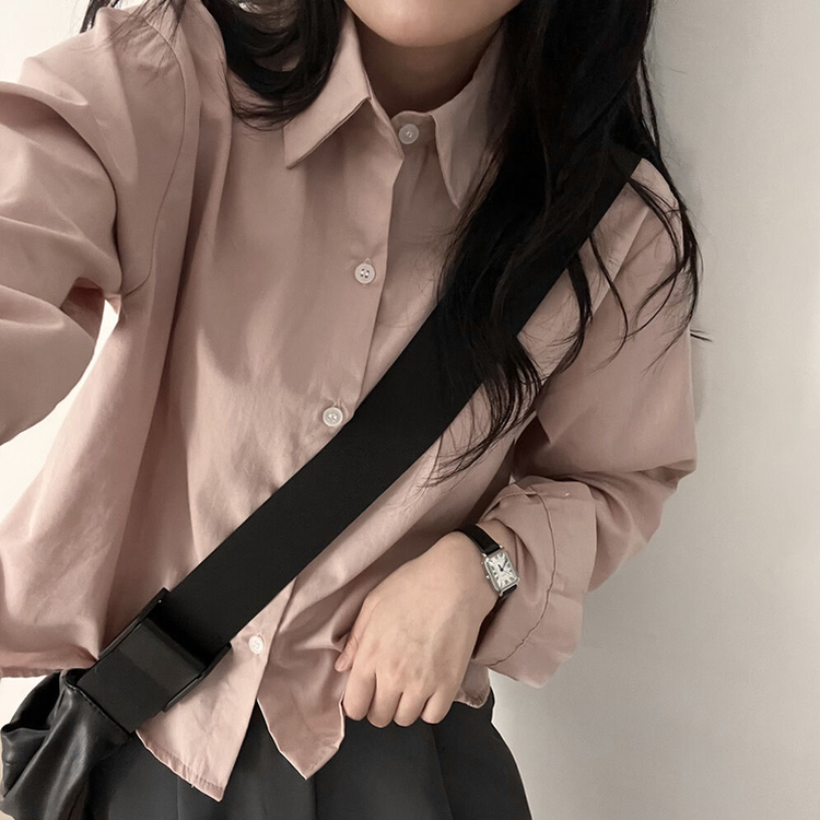 루즈 코튼 크롭셔츠 핑크