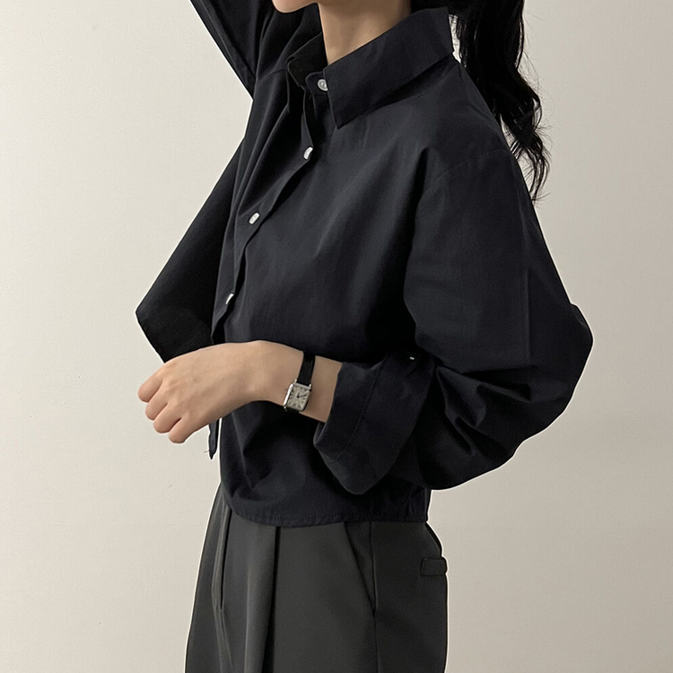 루즈 코튼 크롭셔츠 곤색