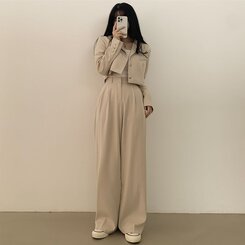 【SET】クロップジャケット ワイドピンタックスラックス BEIGE