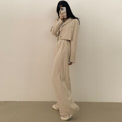 【SET】クロップジャケット ワイドピンタックスラックス BEIGE