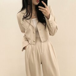 【SET】クロップジャケット ワイドピンタックスラックス BEIGE