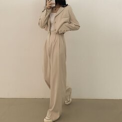 【SET】クロップジャケット ワイドピンタックスラックス BEIGE