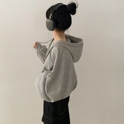 2WAYルーズフィットバルーンクロップフードジップアップ GRAY