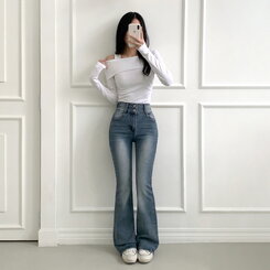 【SHORT/BASIC/LONG 丈別】ボリュームウォッシングツーボタンスパンジーンズ5色 LIGHT DENIM