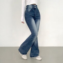 【SHORT/BASIC/LONG 丈別】ボリュームウォッシングツーボタンスパンジーンズ5色 DARK BLUE