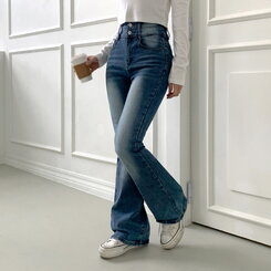 【SHORT/BASIC/LONG 丈別】ボリュームウォッシングツーボタンスパンジーンズ5色 DARK BLUE