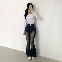 【SHORT/BASIC/LONG 丈別】ボリュームウォッシングツーボタンスパンジーンズ5色 VINTAGE