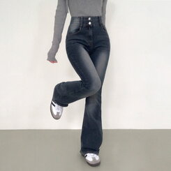 【SHORT/BASIC/LONG 丈別】ボリュームウォッシングツーボタンスパンジーンズ5色 DEEP BLUE