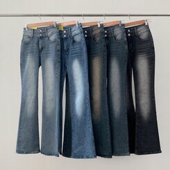 【SHORT/BASIC/LONG 丈別】ボリュームウォッシングツーボタンスパンジーンズ5色