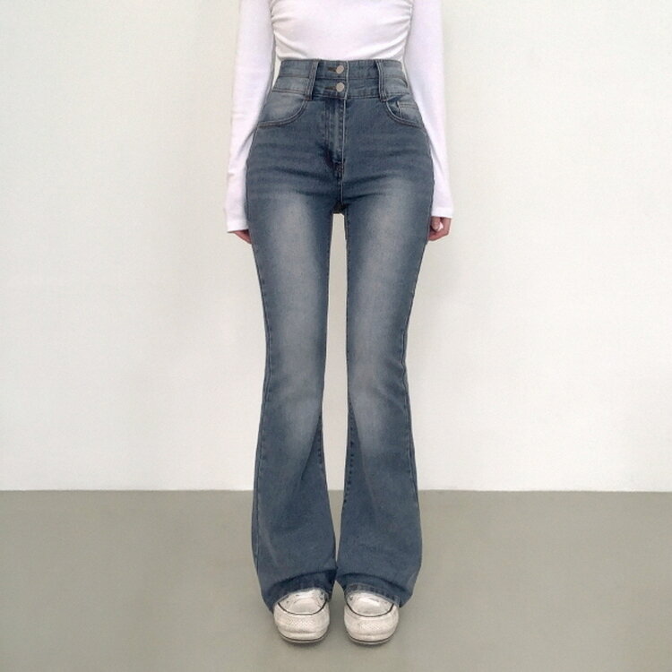 【SHORT/BASIC/LONG 丈別】ボリュームウォッシングツーボタンスパンジーンズ5色 LIGHT DENIM