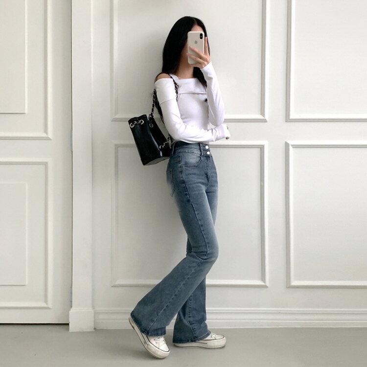 【SHORT/BASIC/LONG 丈別】ボリュームウォッシングツーボタンスパンジーンズ5色 LIGHT DENIM