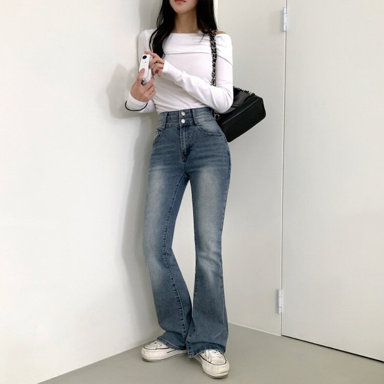 【SHORT/BASIC/LONG 丈別】ボリュームウォッシングツーボタンスパンジーンズ5色 LIGHT DENIM