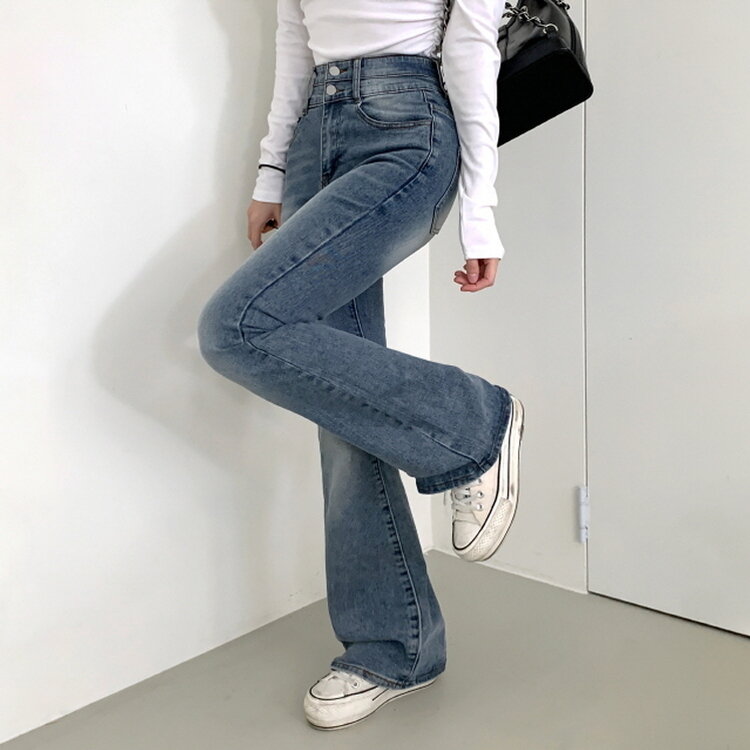 【SHORT/BASIC/LONG 丈別】ボリュームウォッシングツーボタンスパンジーンズ5色 LIGHT DENIM
