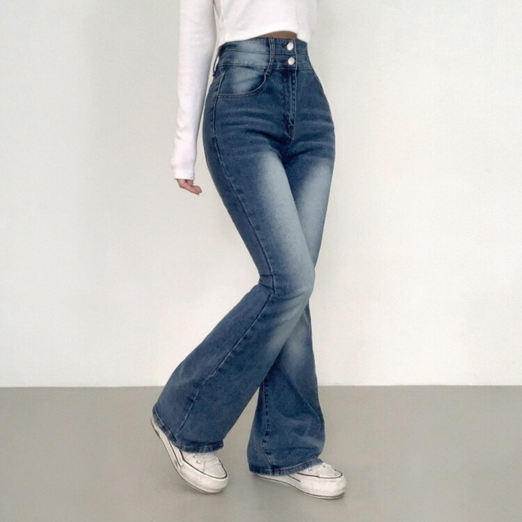 【SHORT/BASIC/LONG 丈別】ボリュームウォッシングツーボタンスパンジーンズ5色 DARK BLUE