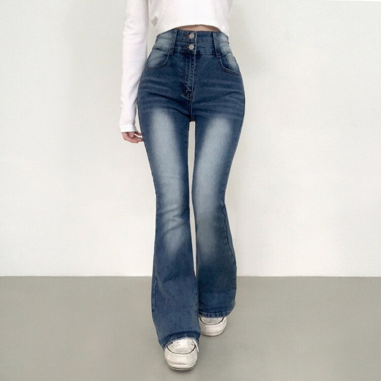 【SHORT/BASIC/LONG 丈別】ボリュームウォッシングツーボタンスパンジーンズ5色 DARK BLUE