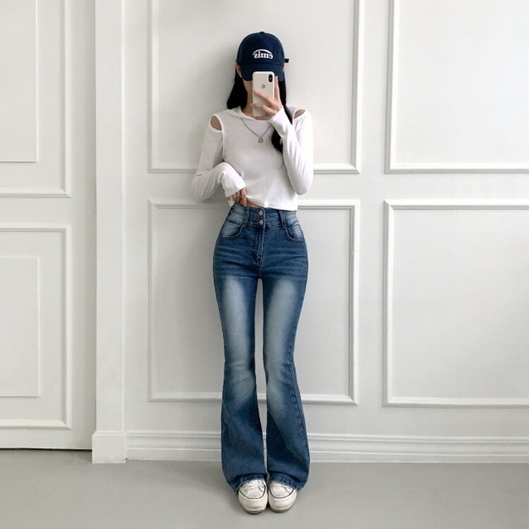 【SHORT/BASIC/LONG 丈別】ボリュームウォッシングツーボタンスパンジーンズ5色 DARK BLUE