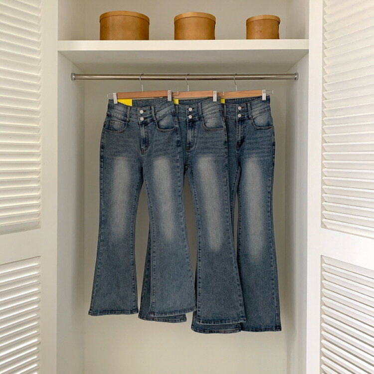 【SHORT/BASIC/LONG 丈別】ボリュームウォッシングツーボタンスパンジーンズ5色