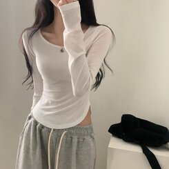 내가 찾던 여리핏 부드러운 무지 굴림 긴팔티셔츠 5color 아이보리