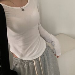 내가 찾던 여리핏 부드러운 무지 굴림 긴팔티셔츠 5color 아이보리