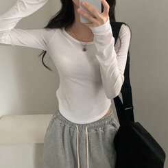 내가 찾던 여리핏 부드러운 무지 굴림 긴팔티셔츠 5color 아이보리