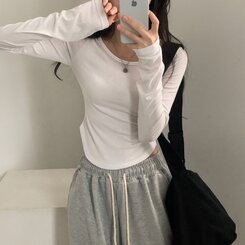 내가 찾던 여리핏 부드러운 무지 굴림 긴팔티셔츠 5color 아이보리