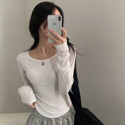 내가 찾던 여리핏 부드러운 무지 굴림 긴팔티셔츠 5color 아이보리