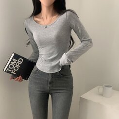 내가 찾던 여리핏 부드러운 무지 굴림 긴팔티셔츠 5color 그레이