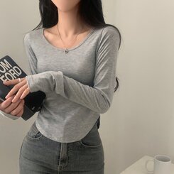 내가 찾던 여리핏 부드러운 무지 굴림 긴팔티셔츠 5color 그레이