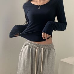 내가 찾던 여리핏 부드러운 무지 굴림 긴팔티셔츠 5color 네이비