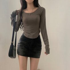 내가 찾던 여리핏 부드러운 무지 굴림 긴팔티셔츠 5color 카키