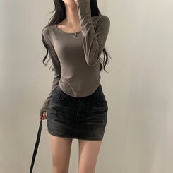 내가 찾던 여리핏 부드러운 무지 굴림 긴팔티셔츠 5color 카키