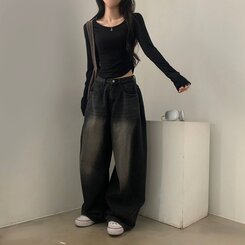 내가 찾던 여리핏 부드러운 무지 굴림 긴팔티셔츠 5color 블랙