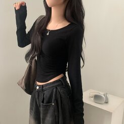 내가 찾던 여리핏 부드러운 무지 굴림 긴팔티셔츠 5color 블랙