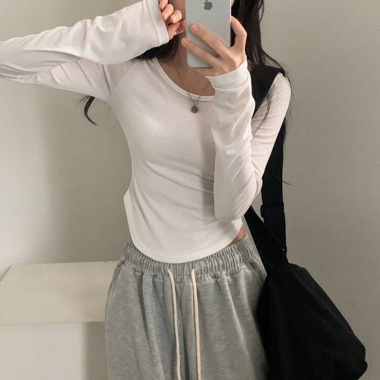 내가 찾던 여리핏 부드러운 무지 굴림 긴팔티셔츠 5color 아이보리