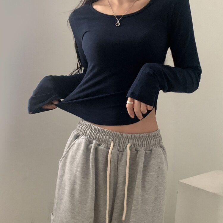 내가 찾던 여리핏 부드러운 무지 굴림 긴팔티셔츠 5color 네이비