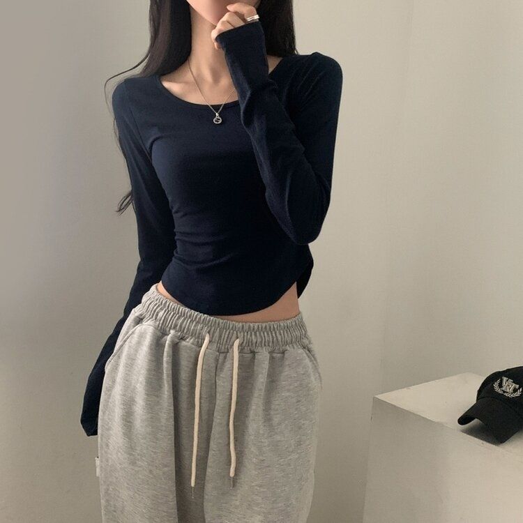 내가 찾던 여리핏 부드러운 무지 굴림 긴팔티셔츠 5color 네이비