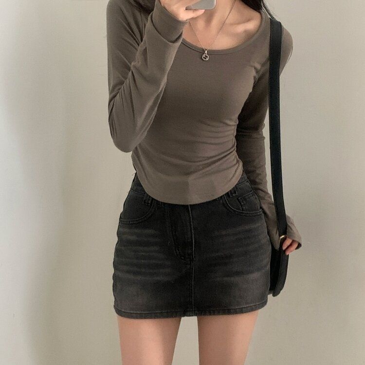 내가 찾던 여리핏 부드러운 무지 굴림 긴팔티셔츠 5color 카키